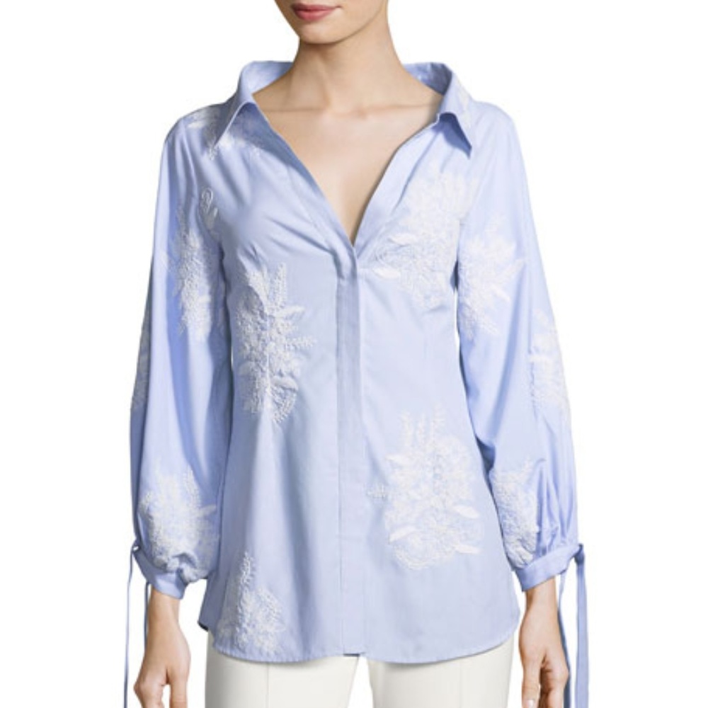 Alice + Olivia  Pinstriped Shirt with Embroidery